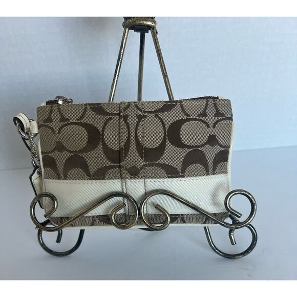 Coach Brown Signature/Ivory Cream Stripe Wristlet Wallet - Picture 5 of 6
